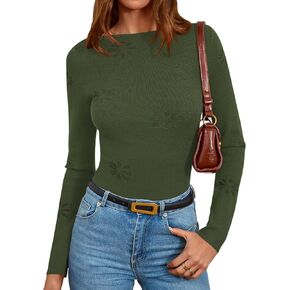 PRETTYGARDEN قمصان طويلة الأكمام للنساء عادية 2025 خريف متماسكة سليم صالح الأساسية خفيفة الوزن قارب الرقبة سترة المحاصيل المحملة القمم in Kuwait