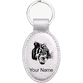 LaserGram Oval Keychain, Tiger Head, Personalized Engraving Included in Saudi Arabia