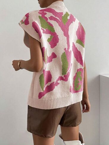 Women's Fall Cute Color Block Sleeveless Sweater Vest Vintage V-Neck Ribbed Knit Pullover Tank Tops in Saudi Arabia