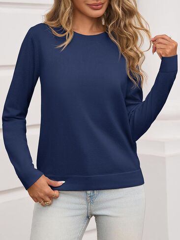 Saodimallsu Womens Fall Crew Neck Sweaters Cozy Knit Long Sleeve Lightweight Tops Basic Business Casual Outfits in Saudi Arabia