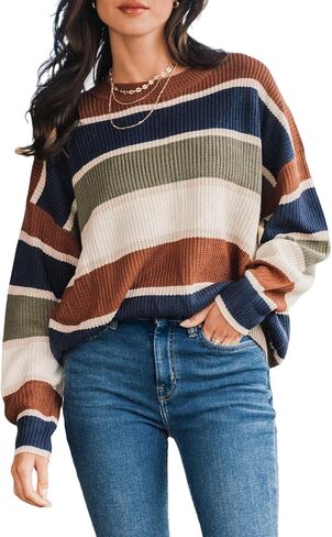 CUPSHE Womens Striped Sweaters Crewneck Long Sleeve Colorblock Casual Pullover Sweater Tops in Saudi Arabia