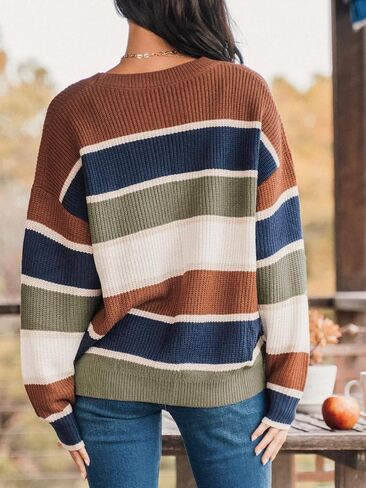CUPSHE Womens Striped Sweaters Crewneck Long Sleeve Colorblock Casual Pullover Sweater Tops in Saudi Arabia