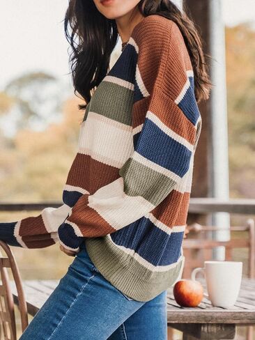 CUPSHE Womens Striped Sweaters Crewneck Long Sleeve Colorblock Casual Pullover Sweater Tops in Saudi Arabia