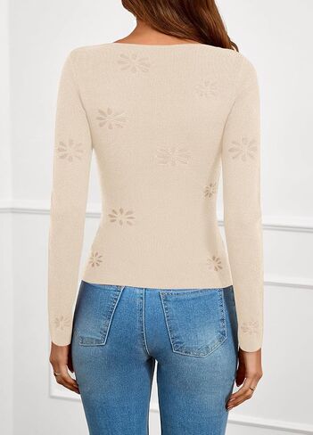 PRETTYGARDEN Long Sleeve Shirts for Women Casual 2025 Fall Knit Slim Fit Basic Lightweight Boat Neck Sweater Crop Tee Tops in Saudi Arabia