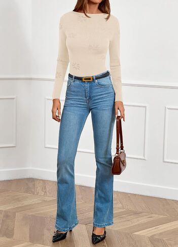 PRETTYGARDEN Long Sleeve Shirts for Women Casual 2025 Fall Knit Slim Fit Basic Lightweight Boat Neck Sweater Crop Tee Tops in Saudi Arabia