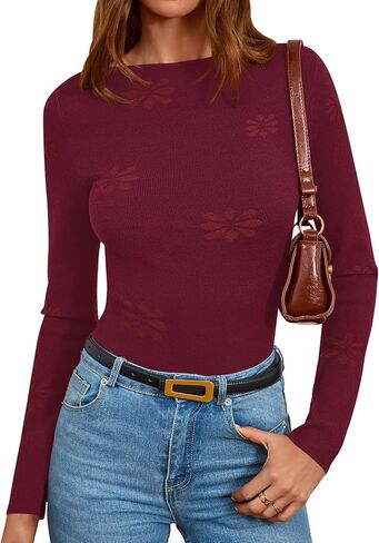 PRETTYGARDEN Long Sleeve Shirts for Women Casual 2025 Fall Knit Slim Fit Basic Lightweight Boat Neck Sweater Crop Tee Tops in Saudi Arabia