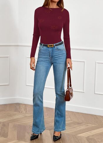 PRETTYGARDEN Long Sleeve Shirts for Women Casual 2025 Fall Knit Slim Fit Basic Lightweight Boat Neck Sweater Crop Tee Tops in Saudi Arabia