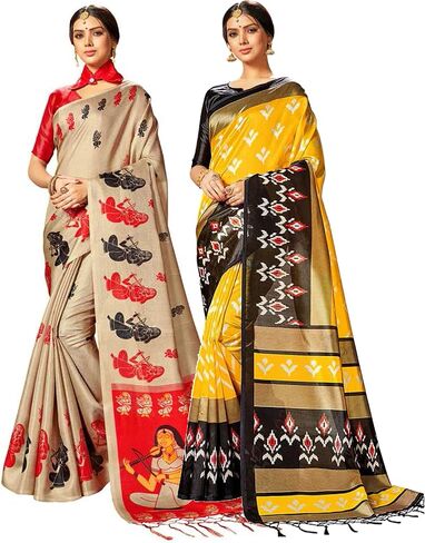Elina fashion Pack of Two Sarees for Women Mysore Art Silk Printed Indian Wedding Saree | Diwali Gift Sari in Saudi Arabia