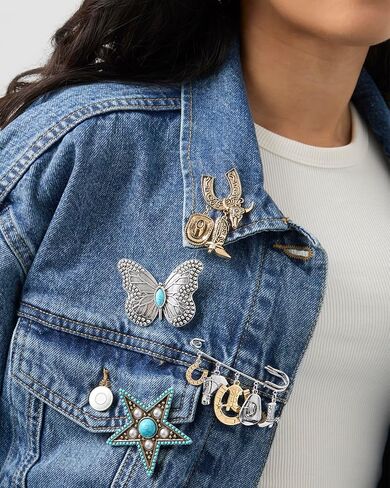 Jessica Simpson Silver or Gold-Tone Brooch for Women, Western Pins with Dangle Charms, Turquoise, or Rhinestones in Saudi Arabia