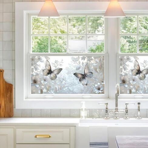 Flower Window Privacy Film 39.3×17.7 Inchs Rainbow Window Film Floral and Butterfly Removable Static Cling Stickers for Living Room Office and Bathroom Anti-UV Sun Blocker Heat Control in Saudi Arabia