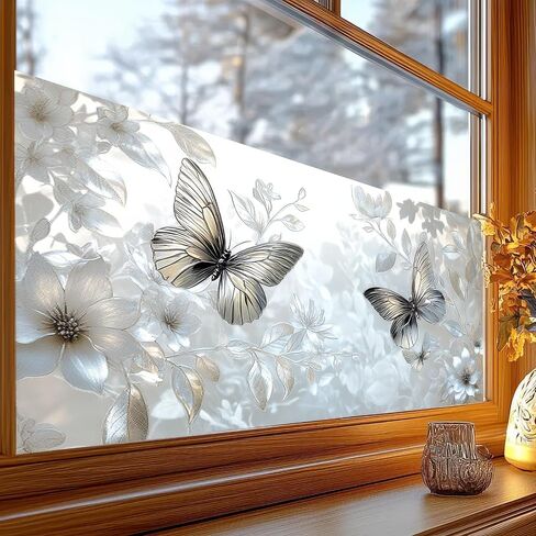 Flower Window Privacy Film 39.3×17.7 Inchs Rainbow Window Film Floral and Butterfly Removable Static Cling Stickers for Living Room Office and Bathroom Anti-UV Sun Blocker Heat Control in Saudi Arabia