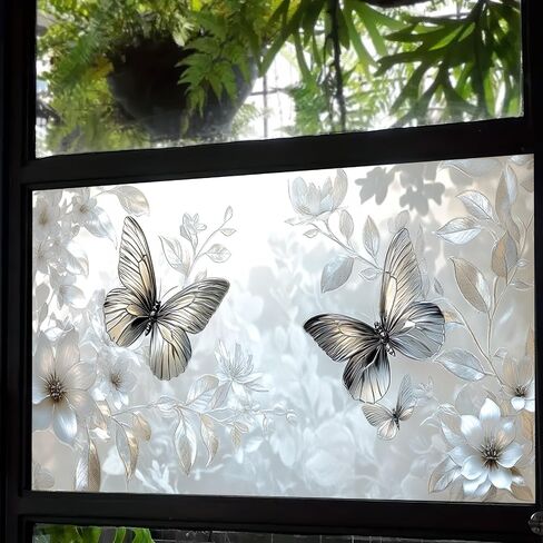 Flower Window Privacy Film 39.3×17.7 Inchs Rainbow Window Film Floral and Butterfly Removable Static Cling Stickers for Living Room Office and Bathroom Anti-UV Sun Blocker Heat Control in Saudi Arabia