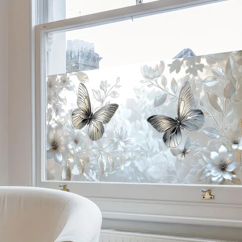Flower Window Privacy Film 39.3×17.7 Inchs Rainbow Window Film Floral and Butterfly Removable Static Cling Stickers for Living Room Office and Bathroom Anti-UV Sun Blocker Heat Control in Saudi Arabia