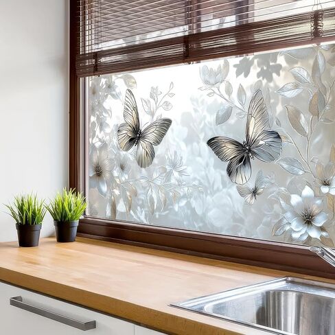 Flower Window Privacy Film 39.3×17.7 Inchs Rainbow Window Film Floral and Butterfly Removable Static Cling Stickers for Living Room Office and Bathroom Anti-UV Sun Blocker Heat Control in Saudi Arabia