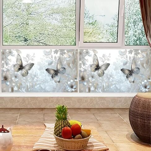 Flower Window Privacy Film 39.3×17.7 Inchs Rainbow Window Film Floral and Butterfly Removable Static Cling Stickers for Living Room Office and Bathroom Anti-UV Sun Blocker Heat Control in Saudi Arabia