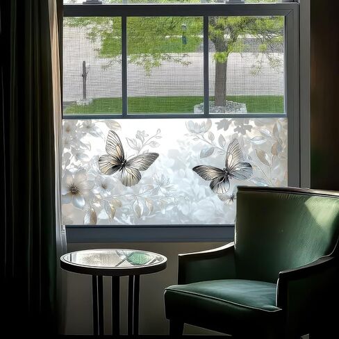 Flower Window Privacy Film 39.3×17.7 Inchs Rainbow Window Film Floral and Butterfly Removable Static Cling Stickers for Living Room Office and Bathroom Anti-UV Sun Blocker Heat Control in Saudi Arabia