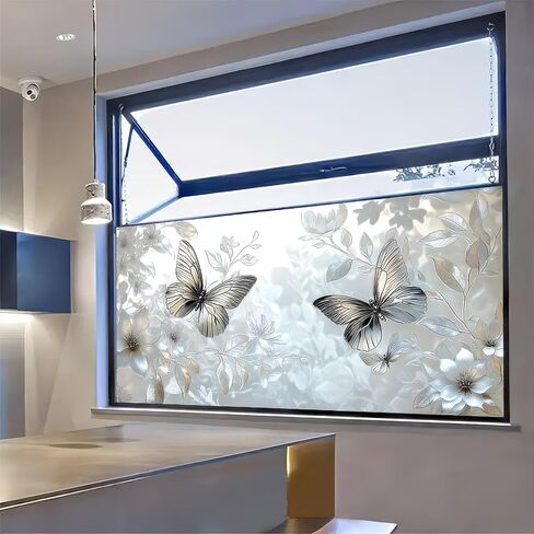 Flower Window Privacy Film 39.3×17.7 Inchs Rainbow Window Film Floral and Butterfly Removable Static Cling Stickers for Living Room Office and Bathroom Anti-UV Sun Blocker Heat Control in Saudi Arabia
