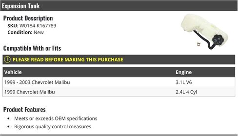 Radiator Coolant Overflow Expansion Tank - Compatible with 1999-2003 Chevy Malibu in Saudi Arabia