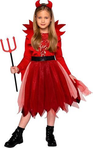 Spooktacular Creations Girls Devil Costume, Child Devil Dress with Demon Horn Headband for Kids Halloween Role Play Parties in Saudi Arabia