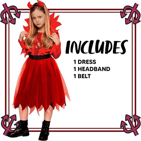 Spooktacular Creations Girls Devil Costume, Child Devil Dress with Demon Horn Headband for Kids Halloween Role Play Parties in Saudi Arabia