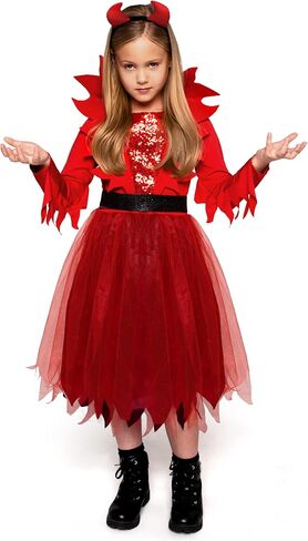 Spooktacular Creations Girls Devil Costume, Child Devil Dress with Demon Horn Headband for Kids Halloween Role Play Parties in Saudi Arabia