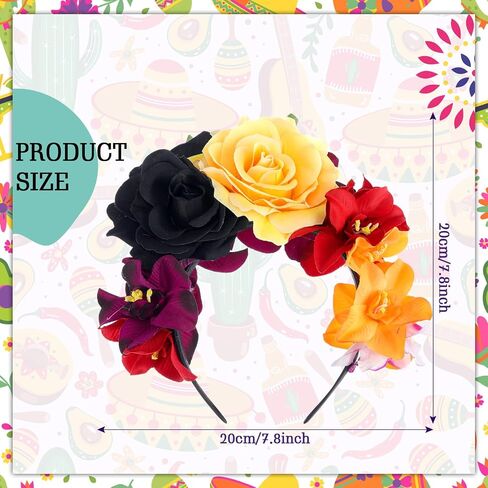 4 Pcs Mexican Traditional Costume Set Halloween Flamenco Dance Dress Face Tattoos Flower Crown Headband in Kuwait