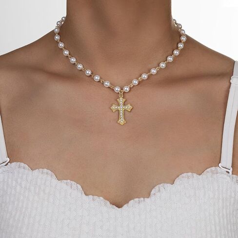 Cross Necklace 14K Silver Plated Dainty Small Pendant Choker Simple Trendy Cute Charm Chain Faith Jewelry Religious Minimalist Gift in Kuwait