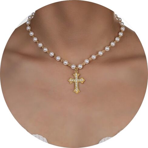 Cross Necklace 14K Silver Plated Dainty Small Pendant Choker Simple Trendy Cute Charm Chain Faith Jewelry Religious Minimalist Gift in Kuwait