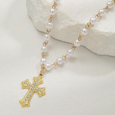 Cross Necklace 14K Silver Plated Dainty Small Pendant Choker Simple Trendy Cute Charm Chain Faith Jewelry Religious Minimalist Gift in Kuwait