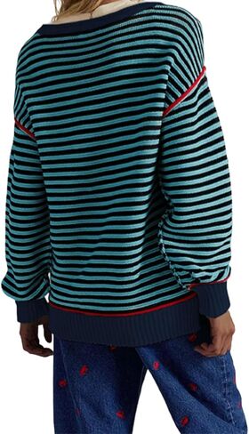 Women's Fall Casual Long Sleeve Sweaters Oversized Crewneck Striped Color Block Y2K Pullover Tops in Saudi Arabia