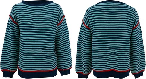 Women's Fall Casual Long Sleeve Sweaters Oversized Crewneck Striped Color Block Y2K Pullover Tops in Saudi Arabia