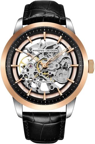 Pagani Design Classic Fashion Men's Skeleton Automatic Mechanical Watch Leather Strap Stainless Steel Self-Winding Waterproof Business Analogue Sports Wristwatch in Saudi Arabia