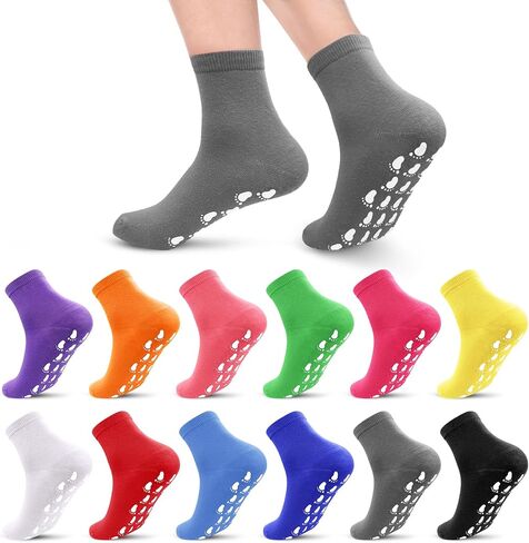 12 pairs pilate socks yoga socks grippy socks Non slip socks woman with Hospital socks solid color bulk Ankle for home workout in Saudi Arabia
