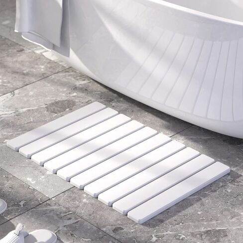 Stone Bath Mat, Non-Slip Super Absorbent Diatomaceous Earth Bath Mat, Foldable Quick Drying Shower Mats for Bathroom Floor, 23.6 x 15.5 Inch Bathtub Mat, Easy to Clean & Store, Gray in Saudi Arabia