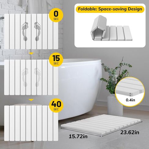 Stone Bath Mat, Non-Slip Super Absorbent Diatomaceous Earth Bath Mat, Foldable Quick Drying Shower Mats for Bathroom Floor, 23.6 x 15.5 Inch Bathtub Mat, Easy to Clean & Store, Gray in Saudi Arabia