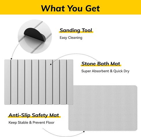 Stone Bath Mat, Non-Slip Super Absorbent Diatomaceous Earth Bath Mat, Foldable Quick Drying Shower Mats for Bathroom Floor, 23.6 x 15.5 Inch Bathtub Mat, Easy to Clean & Store, Gray in Saudi Arabia