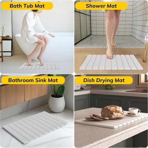 Stone Bath Mat, Non-Slip Super Absorbent Diatomaceous Earth Bath Mat, Foldable Quick Drying Shower Mats for Bathroom Floor, 23.6 x 15.5 Inch Bathtub Mat, Easy to Clean & Store, Gray in Saudi Arabia