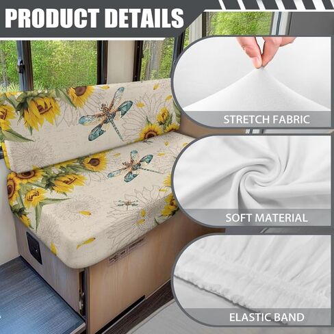 RV Dinette Cushions Covers with Elastic Band Retro Dragonfly Sunflower Pattern RV Sofa Seat Slipcovers Universal Fit Travel Trailer Couch Home & Kitchen Accessories in Saudi Arabia