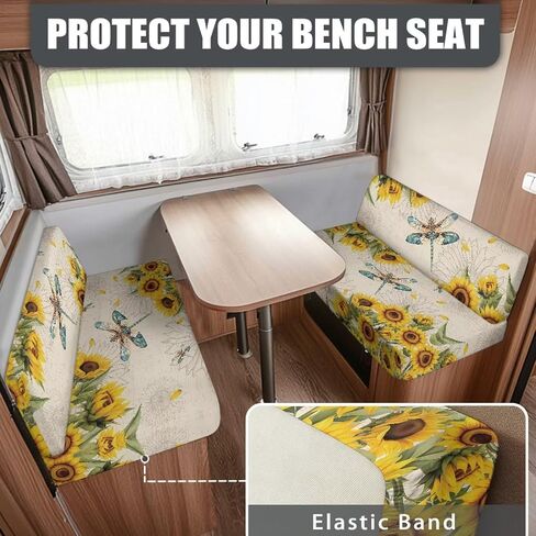 RV Dinette Cushions Covers with Elastic Band Retro Dragonfly Sunflower Pattern RV Sofa Seat Slipcovers Universal Fit Travel Trailer Couch Home & Kitchen Accessories in Saudi Arabia