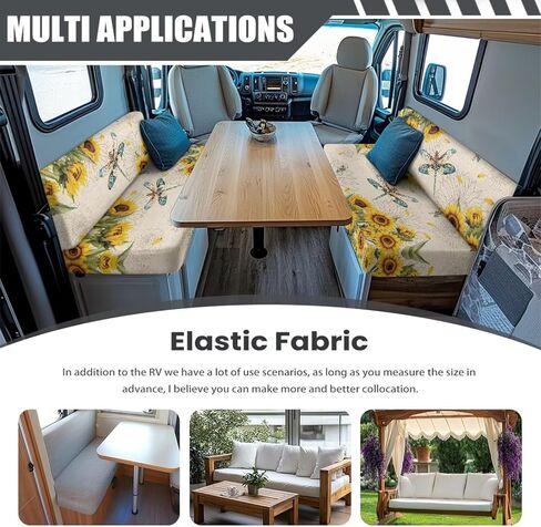 RV Dinette Cushions Covers with Elastic Band Retro Dragonfly Sunflower Pattern RV Sofa Seat Slipcovers Universal Fit Travel Trailer Couch Home & Kitchen Accessories in Saudi Arabia
