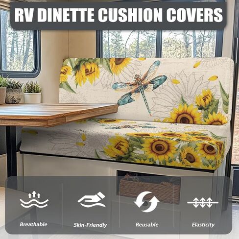 RV Dinette Cushions Covers with Elastic Band Retro Dragonfly Sunflower Pattern RV Sofa Seat Slipcovers Universal Fit Travel Trailer Couch Home & Kitchen Accessories in Saudi Arabia