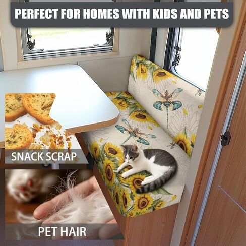 RV Dinette Cushions Covers with Elastic Band Retro Dragonfly Sunflower Pattern RV Sofa Seat Slipcovers Universal Fit Travel Trailer Couch Home & Kitchen Accessories in Saudi Arabia