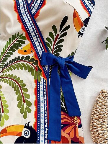 SOLY HUX Women's Tropical Print Mini Dress Summer Wrap V Neck Bow Tie Vacation Dresses in Saudi Arabia