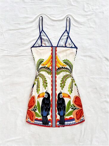 SOLY HUX Women's Tropical Print Mini Dress Summer Wrap V Neck Bow Tie Vacation Dresses in Saudi Arabia