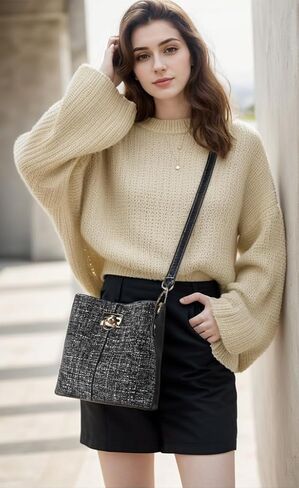 Cross Body Purse for Woman Trendy,Crossbody Bucket Bags-PU Leather with Adjustable Shoulder Strap, Multiple Pockets in Kuwait