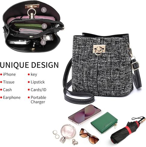 Cross Body Purse for Woman Trendy,Crossbody Bucket Bags-PU Leather with Adjustable Shoulder Strap, Multiple Pockets in Kuwait