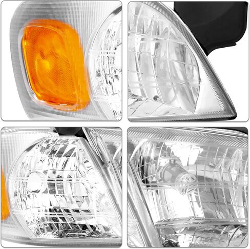 4pcs Fits for 1997-2005 Chevy Venture / 97-05 Pontiac / 97-04 Oldsmobile Silhouette Halogen Headlight with Side Marker Lights Assembly Set Pair (Chrome Housing with Amber Reflector) in Saudi Arabia