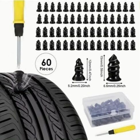 61pcs Quick Tire Repair Kit with Vacuum Rubber Plugs & Screwdriver - Fit for Cars, Motorcycles, Trucks & Bikes in Saudi Arabia