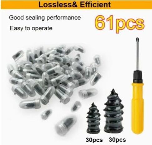 61pcs Quick Tire Repair Kit with Vacuum Rubber Plugs & Screwdriver - Fit for Cars, Motorcycles, Trucks & Bikes in Saudi Arabia