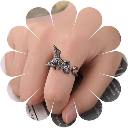 Andelaisi Boho Dragon Wrap Open Ring - Silver Ancient Dragon Open Knuckle Ring - Punk Stacking Jewelry for Women in Saudi Arabia